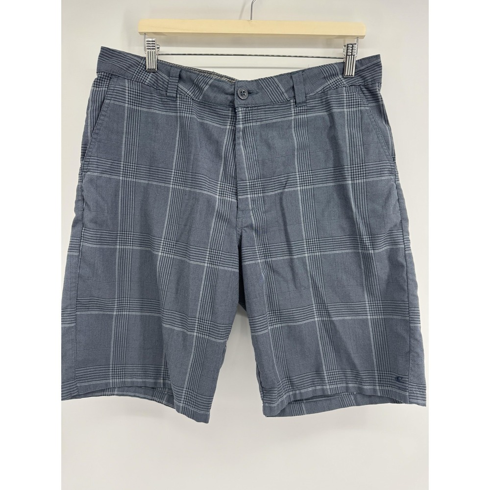 O'Neill Chino‎ Shorts Mens 36 Gray Plaid Flat Front Golf Casual Microfiber